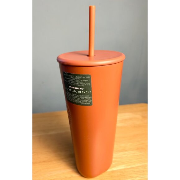 NWT Starbucks 24 Oz Recycled Stainless Steel Tumbler With Lid & Straw Terracotta - Picture 2 of 4